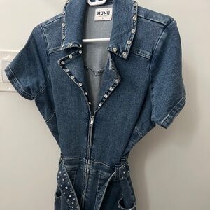 Show me your mumu denim rhinestone outlaw romper